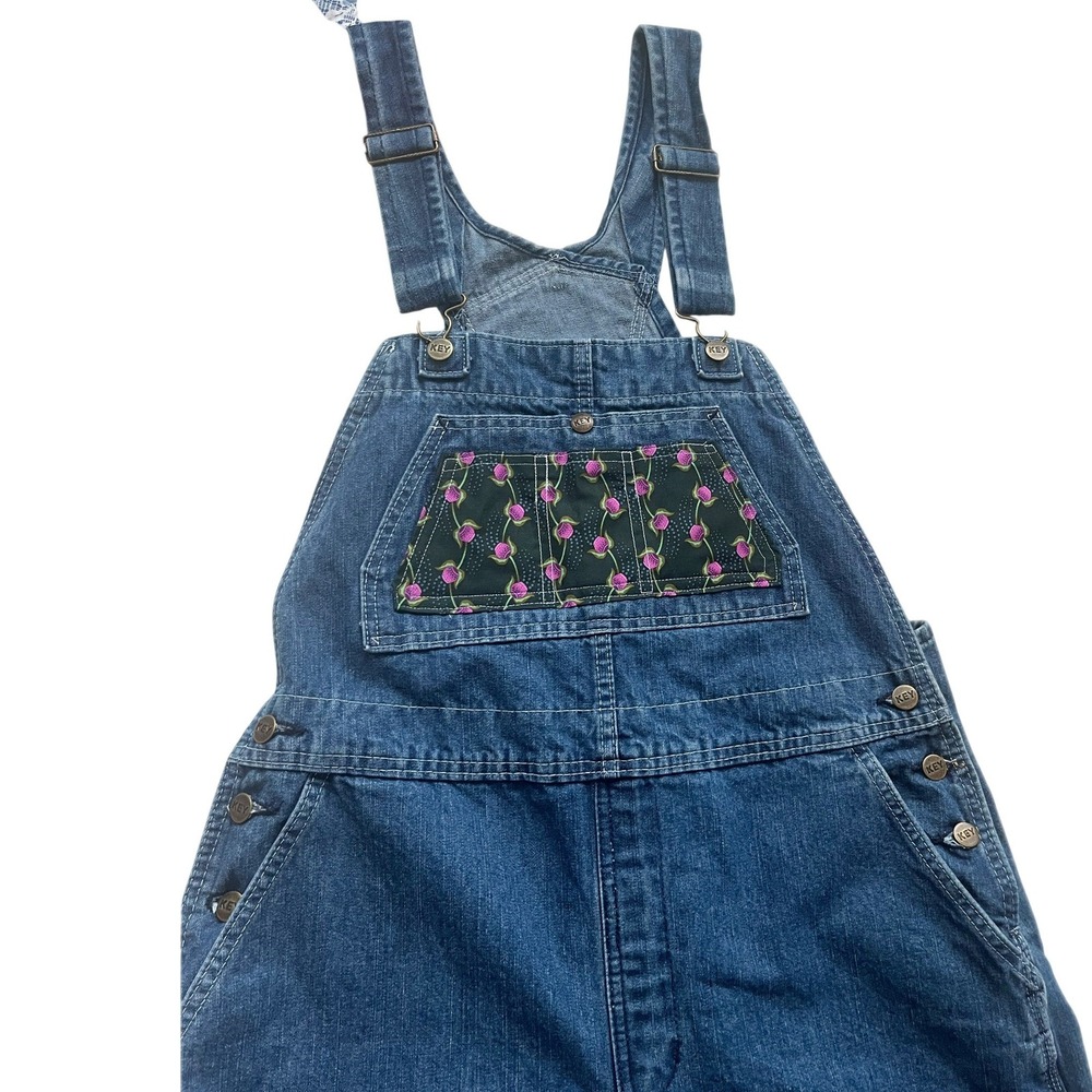 Upcycled Overalls Womens Sz 18 Blue Denim Floral Bib Carpenter Dungarees Fall
